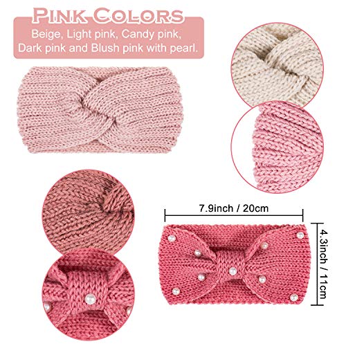 Whaline 5-Piece Winter Knit Headband Set - Elastic Crochet Ear Warmers