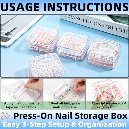 12-Piece Clear Acrylic Press-On Nail Storage Box Set with Adhesive Tape