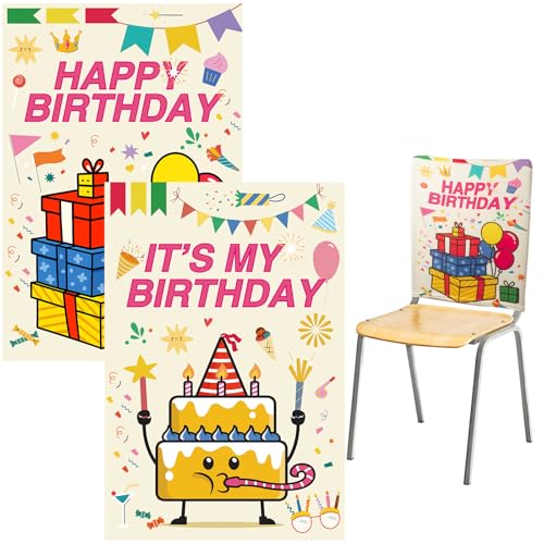 Happy Birthday Chair Covers Set of 2 for Classroom - 16.5x22.4 Inch