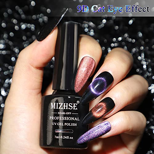 MIZHSE 9D Cat Eye Gel Nail Polish Kit - 8 Colors Magnetic Set