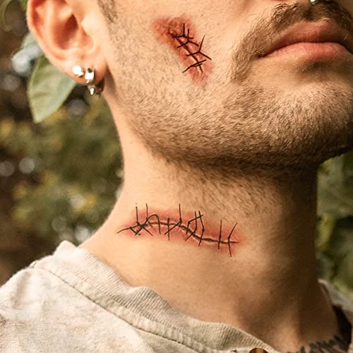 Realistic Halloween Face & Body Scar Temporary Tattoos - Waterproof