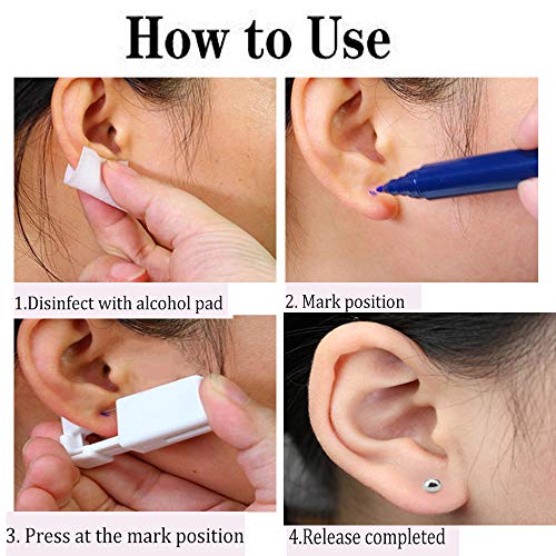 Self Ear Piercing Gun Kit - 2 Pack with Earrings & Alcohol Pads