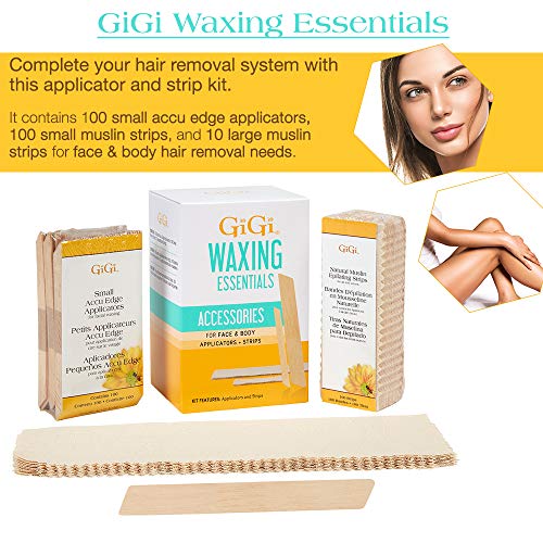 GIGI Wax Essentials Kit - Applicators & Muslin Strips for Face & Body Hair Removal