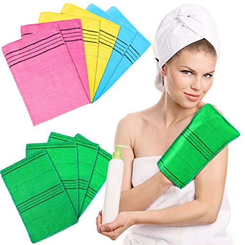 Tatuo 10 Pcs Korean Exfoliating Washcloth Mitts - Mix Color, Double Sided Body Scrubbers for Smooth Skin