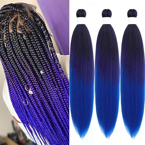 26 Inch Knotless Ombre Braiding Hair - 1B Purple Blue - 3 Bundles