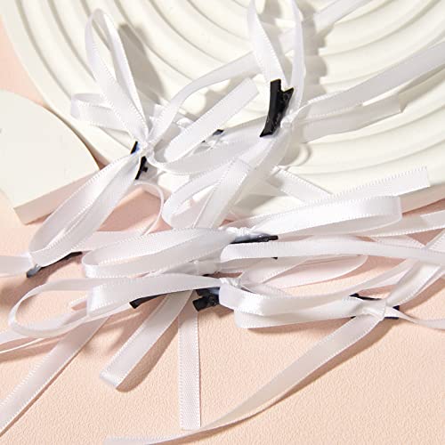 White Satin Bow Hair Clips Set for Girls & Women - 10 Pieces