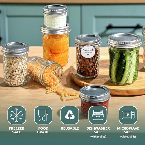 Tecohouse 4 oz Mini Mason Jars - Airtight Glass Containers, 2 Pack