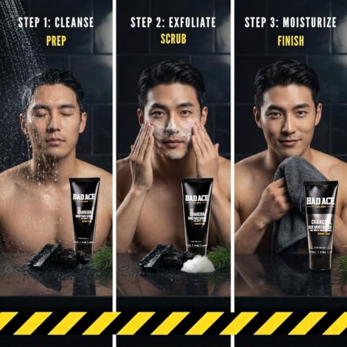 BAD ACE Men's Face Moisturizer, Summit Rain, Oil Control Charcoal Lotion
