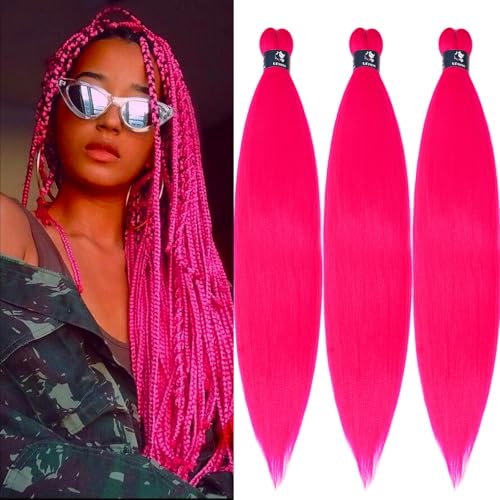 Pre-Stretched Hot Pink Braiding Hair Extensions - 26 Inch Yaki Texture