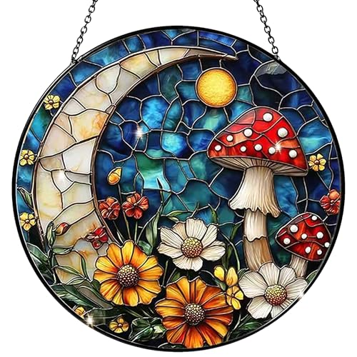 Handcrafted Wild Flowers Stained Glass Suncatcher - 7.8 Inch
