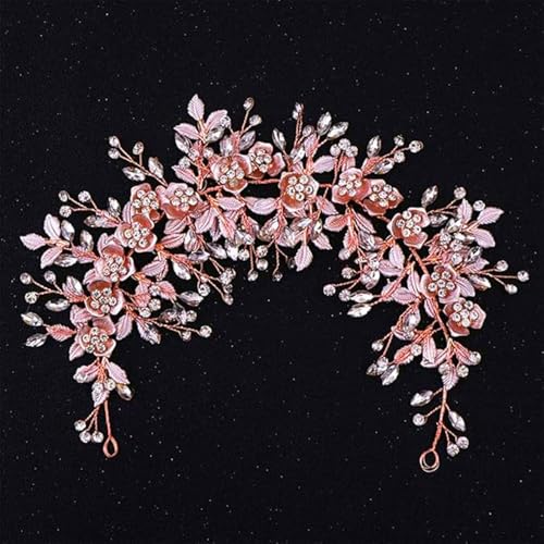Rose Gold Bridal Hair Vine with Crystals and Pearl Flowers