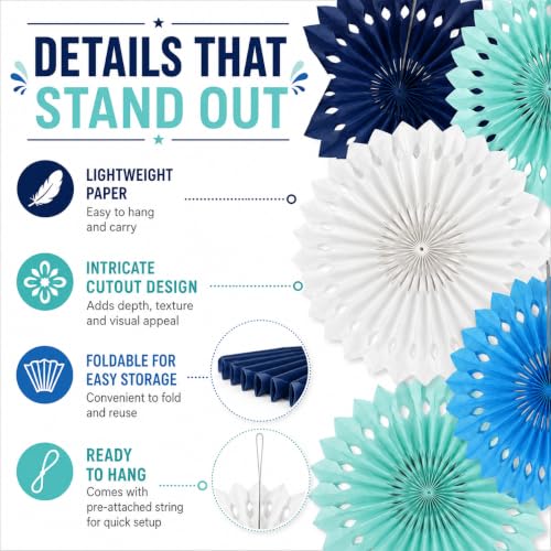 Blue Ocean Themed Paper Fan Decoration Kit - 11 Count