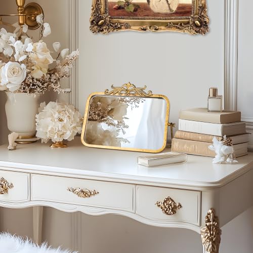 7.9" x 11.8" Antique Gold Rectangular Makeup Mirror - 360° Adjustable