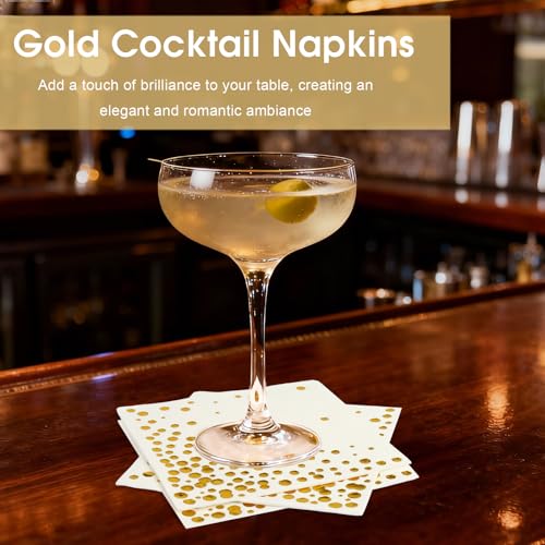 Gold Cocktail Napkins - 100 Pack, 3-Ply 5x5 Inches, Elegant Design