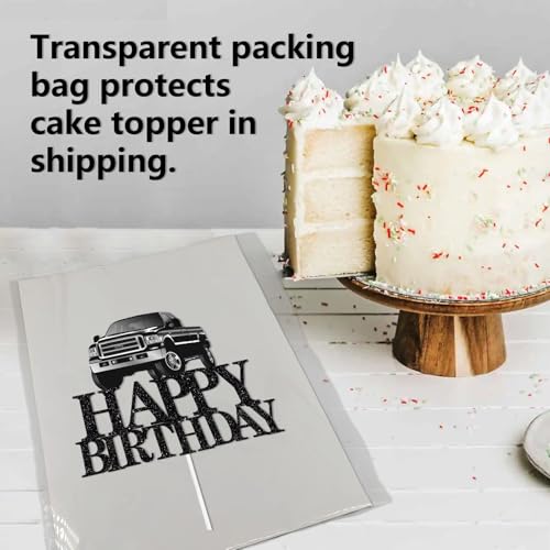 Pickup Truck Cake Topper for Adult Birthday - Black Glitter Decor