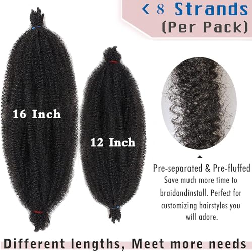 XTREND 12 Inch Afro Twist Hair 3 Pack 1B# Pre-Fluffed Distressed Soft Locs, 12in (3 Pcs)