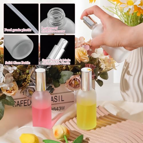 10 Pack Frosted Glass Spray Bottles 3.4oz with Silver Lids for Perfume & Oils