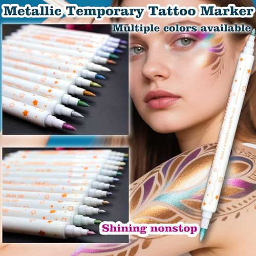 12 Colors Metallic Face Paint Pens for Body & Face Art