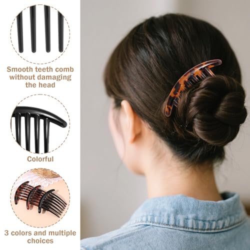 Ymapinc 7-Tooth French Hair Comb Set 3pcs - Elegant Plastic Side Combs with Variation 4.06 x 3.31 x 0.67 inches