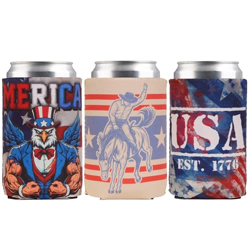USA Can Cooler 3 Pack - Patriotic Drink Sleeves for Beer & Soda