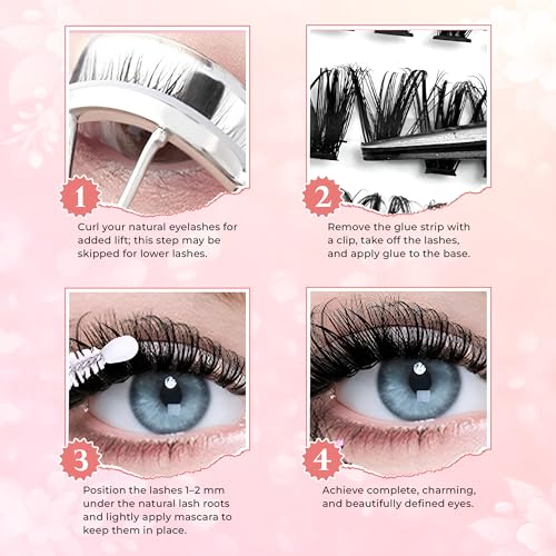 TREZUMA 100D Kit Wispy Lash Clusters DIY Eyelash Extension Set with Bond & Tools
