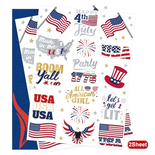 AOYOO 30ct USA Flag & Fireworks Temporary Tattoos for 4th of July Party