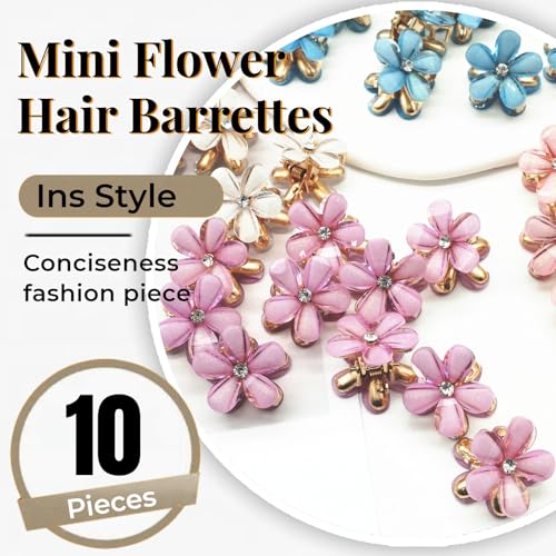 Mini Flower-Shaped Hair Clips for Girls - 10 Pcs Multicolor Pearl Barrettes