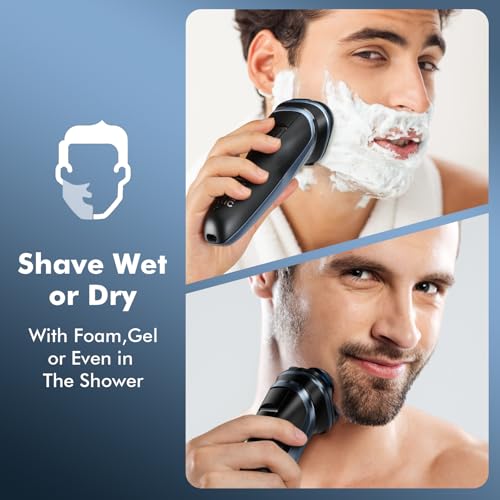 Travel Electric Razor for Men:5D Floating Head Shavers for Men, Smooth Shave Ready in Seconds - IPX7 Waterproof Wet or Dry, USB-C Rechargeable, Stainless Steel Blades£¬Father's Day Gifts