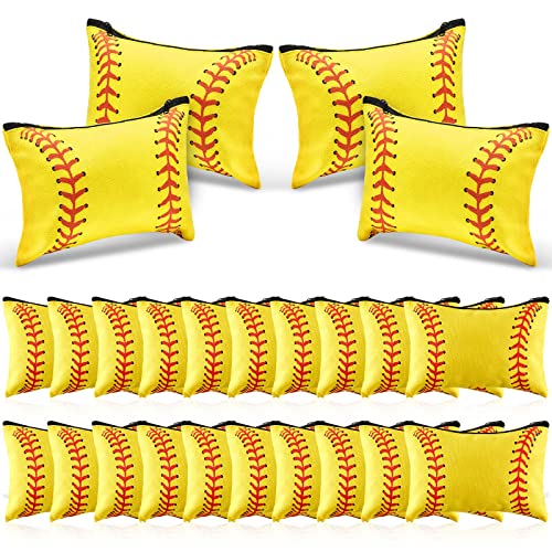 24-Pack Softball Makeup Bags for Girls - Canvas Cosmetic Pouch
