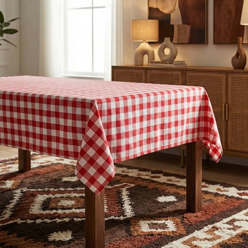Waterproof Red and White Buffalo Plaid Tablecloth - 60x84 in