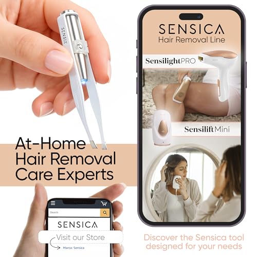 Sensica Eyebrow Tweezers with Light ? LED Lighted Tweezers for Women Facial Hair ? Precision Eyebrow Plucking Slant Tip Stainless Steel Tweezer with Long Arms & 3 Extra Batteries