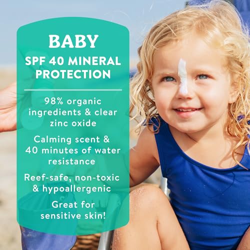 Badger Mineral Baby Sunscreen Cream, SPF 40, Non-Nano Zinc, 2.9 fl oz
