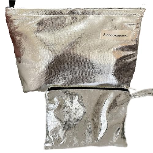 Large Capacity Silver Glitter Makeup Bag Set A1-Shiny Silver