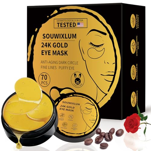 Souwixlum 7.15oz Gold Under Eye Patches for Dark Circles & Puffiness - 70PCS