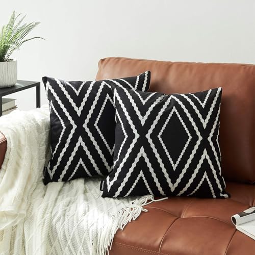 Set of 2 Black 16x16 Boho Aztec Pillow Covers for Sofa