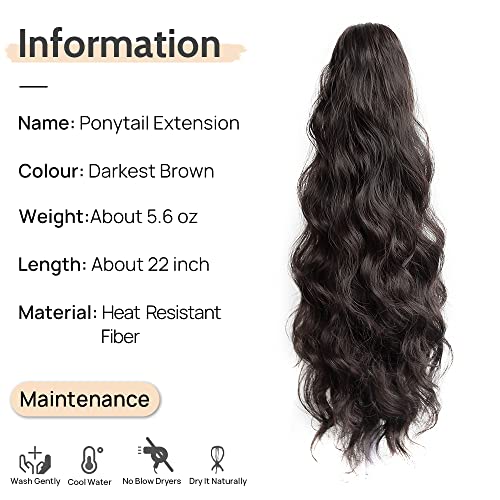 StrRid 22" Wavy Curly Claw Clip Ponytail Extension - Darkest Brown