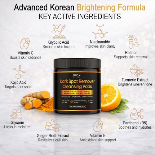 BIOXI Dark Spot Remover Cleansing Pads with Kojic Acid & Turmeric - 1 Pack
