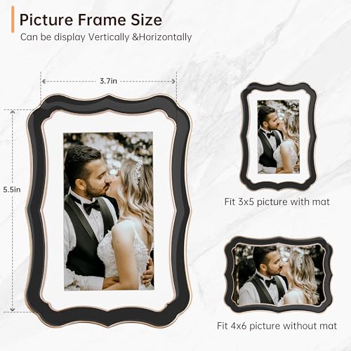 Elegant 4x6 Enamel Picture Frame with Gold Metal Edge & Velvet Back