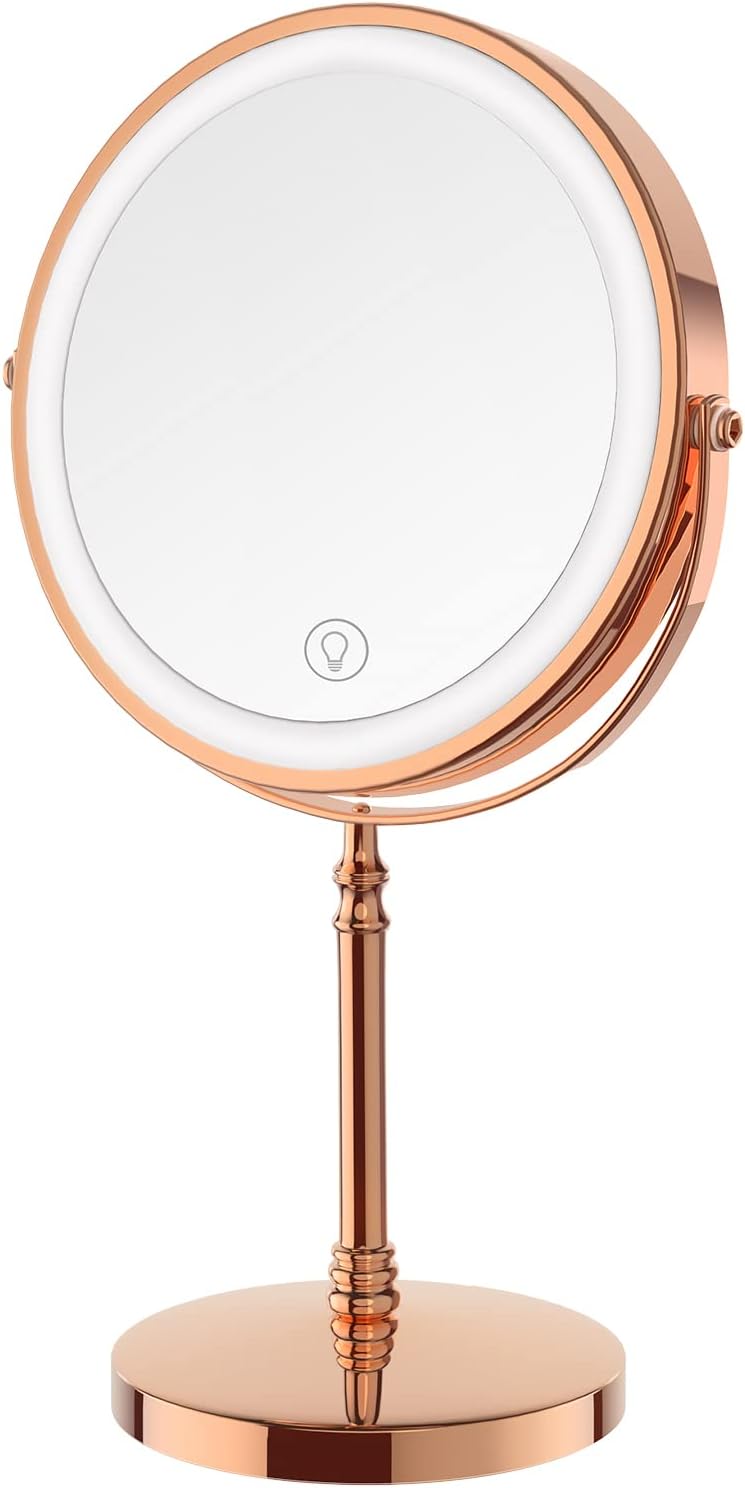 Double-Sided Makeup Mirror - 3000mAh Rechargeable Vanity Mirror | 1X/10X Magnification, Adjustable Brightness, 3 Colors
