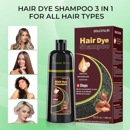 Chestnut Brown Hair Dye Shampoo for Gray Coverage | 3-in-1 Formula