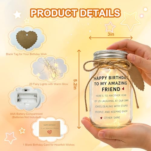 Light Up Jar with Greeting Card - Thoughtful Birthday Gift for Best Friend