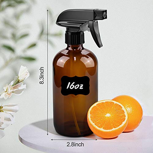 Amber Glass Spray Bottles - 3 Pack 16 oz Refillable with Nozzles