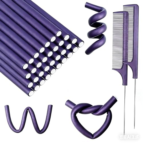 Purple Flexible Foam Curling Rods Set 60 Pieces No Heat Hair Rollers for Long & Short Hair