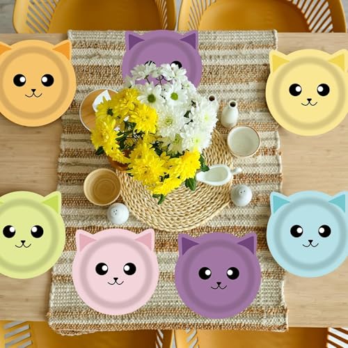48PCS Cat Party Dinnerware Set - Colorful Disposable Plates