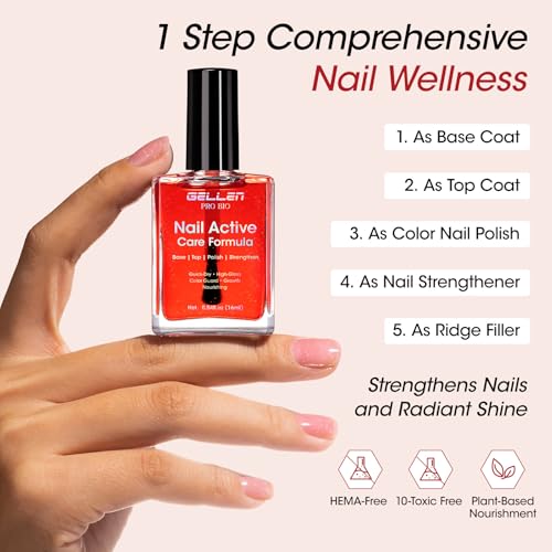 GELLEN One-Step Nail Strengthener & Polish - Ultra-Glossy Rose Red