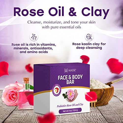 MASSE' Probiotic Rose Oil & Clay Face & Body Bar – 1 Ounce