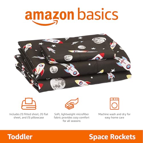 Amazon Basics Toddler Microfiber 3-Piece Sheet Set - Space Rockets