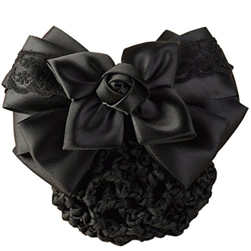 LiveZone Pack of 3 Women Hair Bun Cover Nets with Bowknot Decor - Black, Blue, Purple
