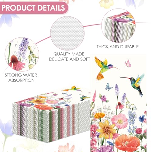 Boho Vintage Poppy Flower Napkins - 100 Disposable Hand Towels