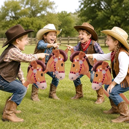 Inflatable Horse Head Stick - 3 Pack 37 Inch Brown Pony Toys